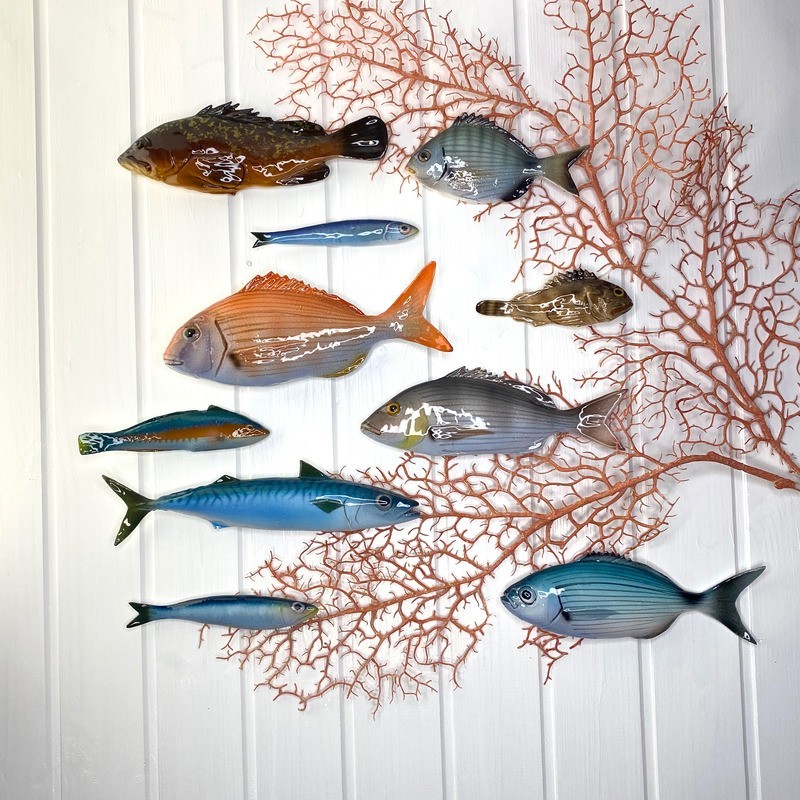 set 3 ciotole vassoi ad acciuga pesce in ceramica 100% artigianale Made in italy 
